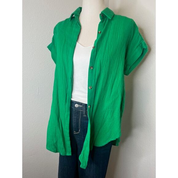 Green Cotton Button Down Shirt Size Small - Picture 2 of 4